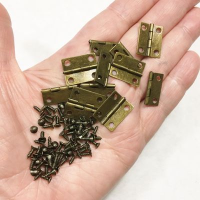 Morezmore M00598-12 12pc Mini Door Hinges Screws Bronze 1:6 Scale 18x15mm