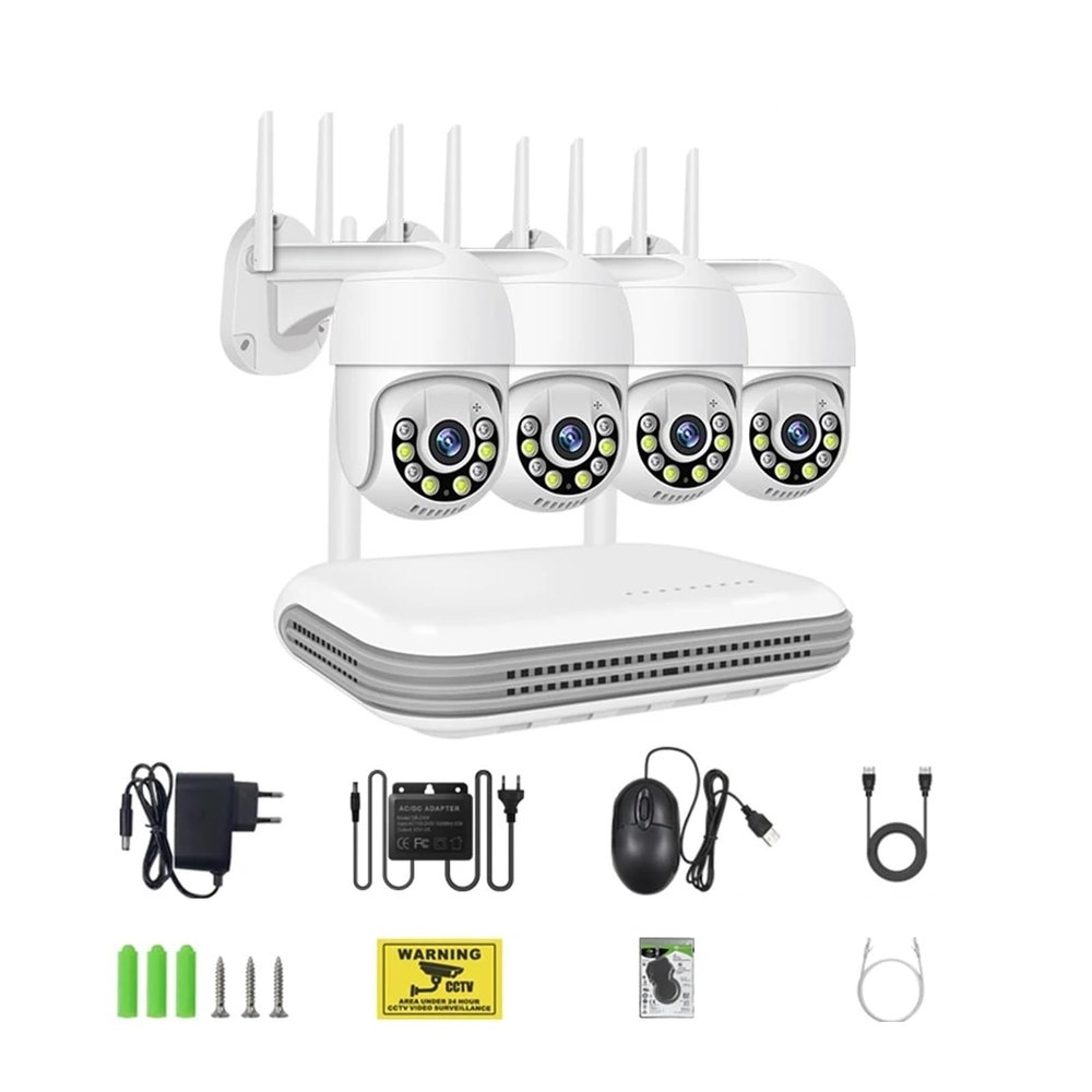 QDVOPHZA Wireless Camera System 8CH 4MP/5MP Outdoor PTZ Camera Kit CCTV 2-Way Audio Human Detect Video Surveillance Set(None,8CH NVR x 4 Cam 4MP)