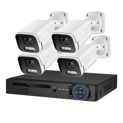 QDVOPHZA 8MP 4K Security Camera Outdoor System POE NVR Kit CCTV Audio Ai Face Record Home Human/Vehicle Detection Audio Surveillance(2T,4CH NVR 4 AI Camera)