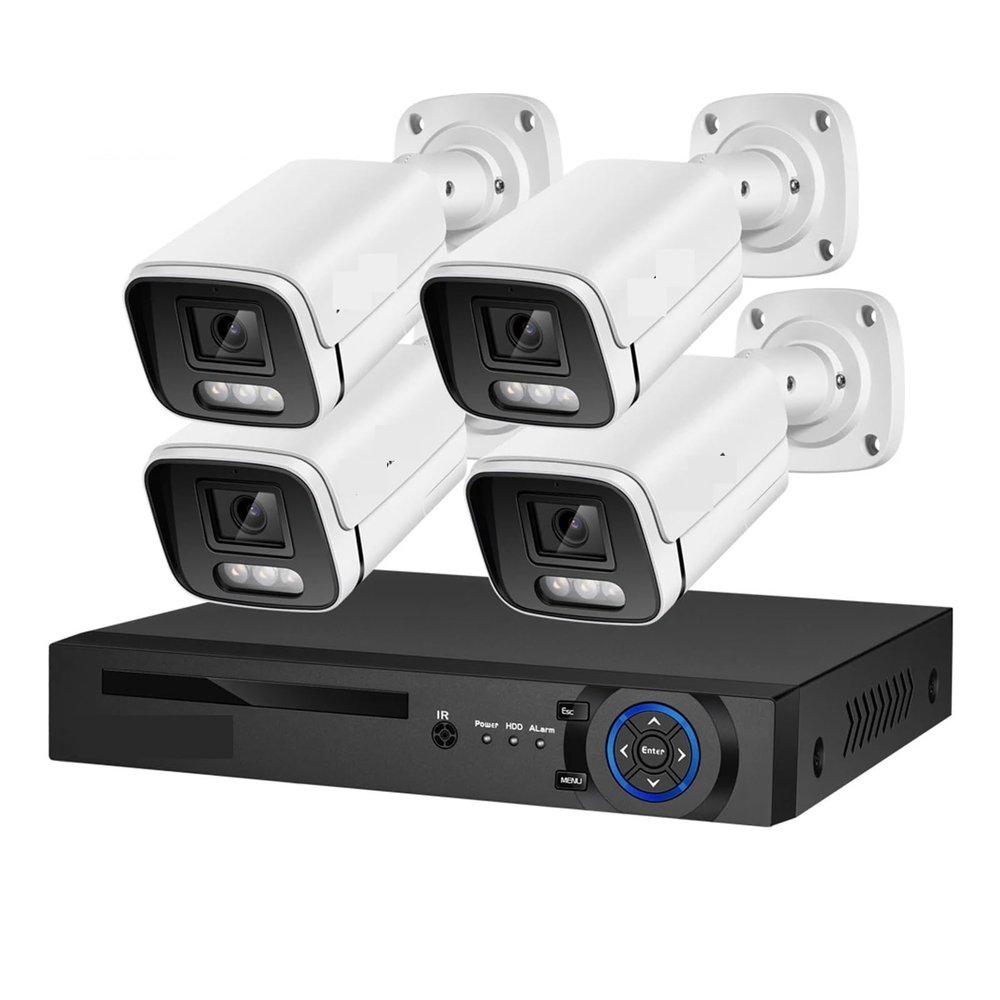 QDVOPHZA 8MP 4K Security Camera Outdoor System POE NVR Kit CCTV Audio Ai Face Record Home Human/Vehicle Detection Audio Surveillance(2T,4CH NVR 4 AI Camera)