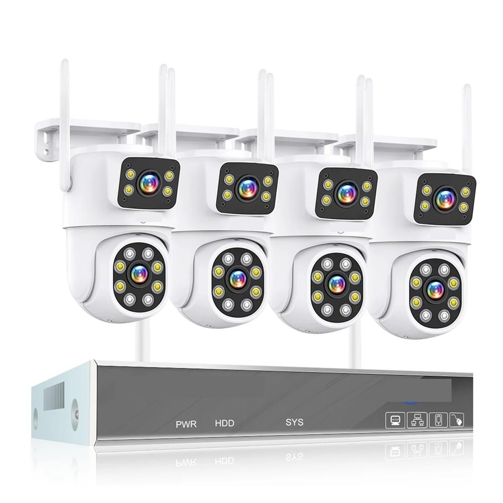 4MP Wireless Dual Lens Camera Security System Kit Two Way Audio PTZ WiFi IP Security Camera 16CH NVR Surveillance System(1T,16CH 4MP with 4 PTZ)