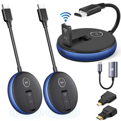Wireless HDMI PRO- One Transmitter and Two Receiver, Wirelessly Multi-TV Extender Kit, Heat-Control, Plug and Play, 165FT/50M 2.4G/5.8G @60Hz, Stream Video/PPT from Laptop/PC to Multiple HDTV/Monitor