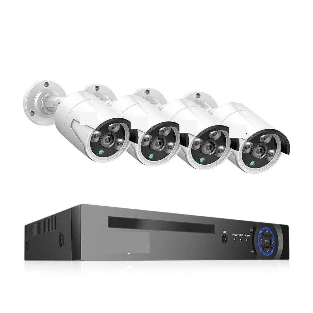QDVOPHZA 4K 8MP POE Security Camera System AI Face Detection 8CH NVR H.265 Video Recorder Outdoor CCTV Surveillance IP Camera Kit(1T,3MP 4PCS AI Camera)