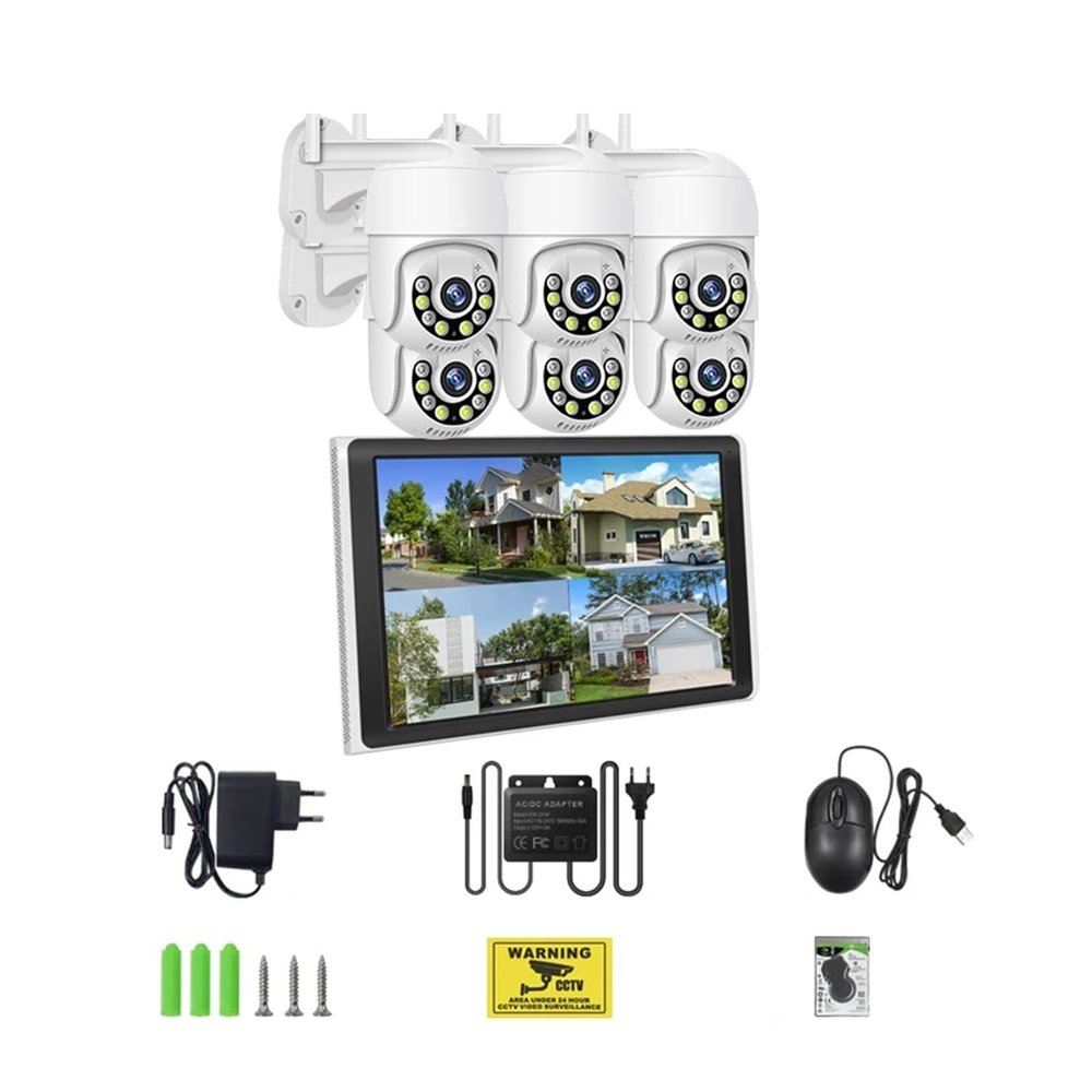 QDVOPHZA 10.1 Inch Monitor 3MP Wireless Surveillance Kit Outdoor WiFi IP PTZ Security Camera System 8CH NVR Kit Home Mornitoring Set(None,8CH NVR 6 Cams 3MP)