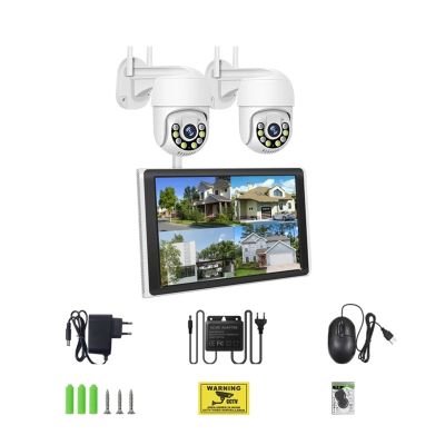 10.1 Inch Monitor 3MP Wireless Surveillance Kit Outdoor WiFi IP PTZ Security Camera System 8CH NVR Kit Home Mornitoring Set(None,8CH NVR 2 Cams 3MP)