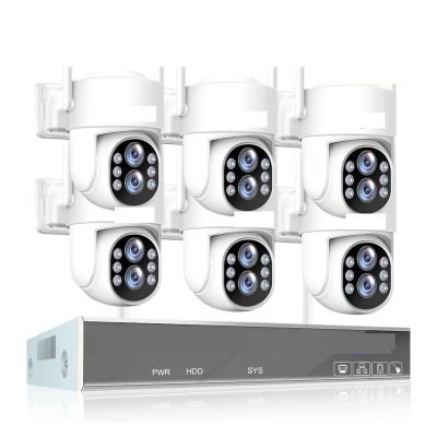 4MP HD Wireless Surveillance System WiFi PTZ Camera Set CCTV Two Way Audio Waterproof IP Security 10CH P2P NVR Video Kit(None,10CH 4MP 6 Dual Lens)