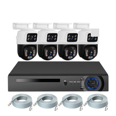 QDVOPHZA 6MP HD POE Surveillance Camera System Dual Lens PTZ WiFi IP Home Security 4CH 8CH POE NVR Video H.265 CCTV Kit(2T,4CH and 4PCS 6MP)