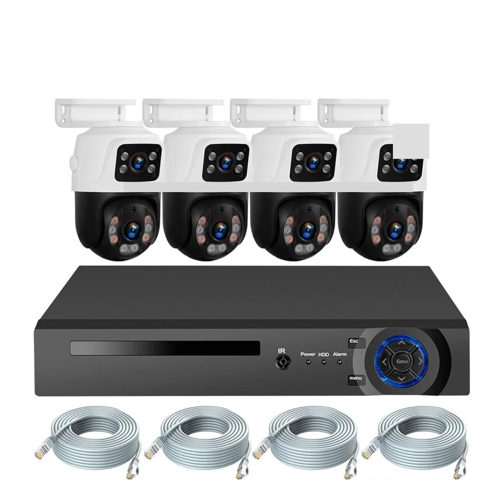 QDVOPHZA 6MP HD POE Surveillance Camera System Dual Lens PTZ WiFi IP Home Security 4CH 8CH POE NVR Video H.265 CCTV Kit(2T,4CH and 4PCS 6MP)