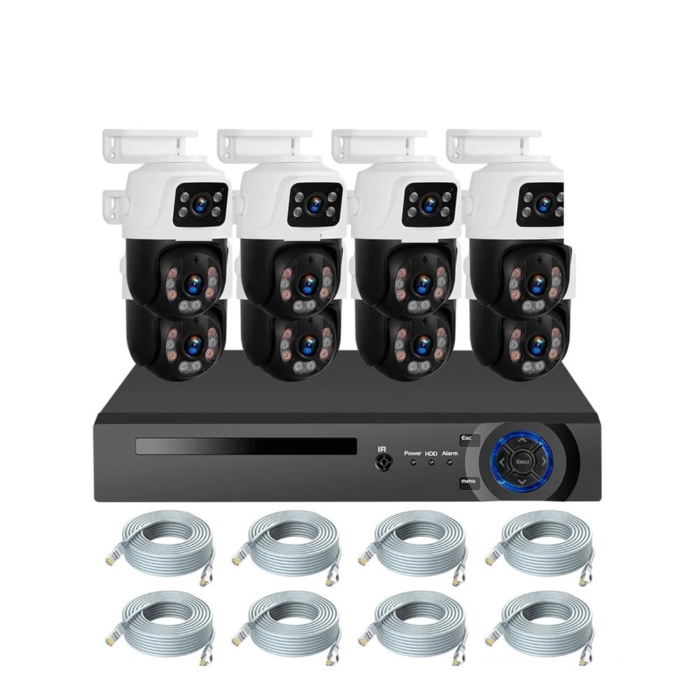 QDVOPHZA 6MP HD POE Surveillance Camera System Dual Lens PTZ WiFi IP Home Security 4CH 8CH POE NVR Video H.265 CCTV Kit(500g,8CH and 8PCS 6MP)