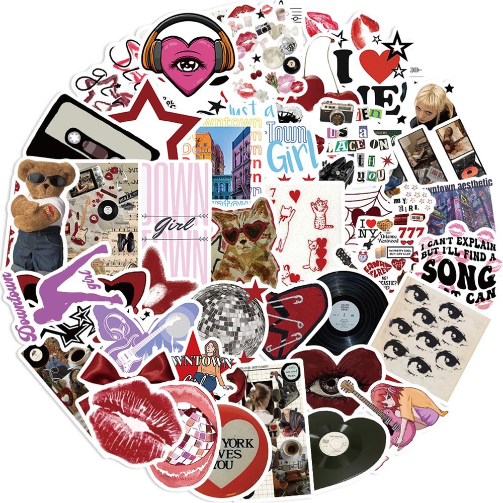 50Pcs Aesthetic Downtown Girls Sticker Pack Cool Trendy Y2K Stickers for Water Bottle Funny Waterproof Sticker for Teens Adults Vinyl Stickers for Laptop Skateboard Party Supplies (Girl)