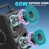Bluetooth Speaker, 60W(Peak) Wireless Portable Small Home Party Speakers with Double Subwoofer Deep Bass, Radio, Lights, 80dB Loud Stereo Sound Boombox for Outdoor Camping Gifts view 2