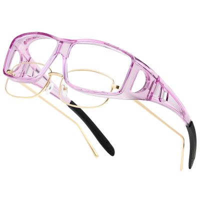 PUBOWT Fit Over Blue Light Blocking Computer Reader for Women Men Anti-Blue Light Filter Wrap Around Eyeglasses (Transparent Purple)
