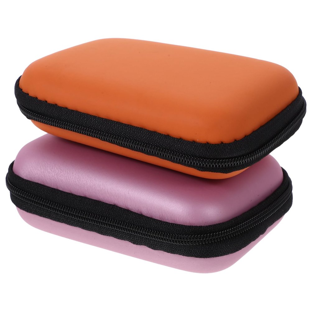 CONGARTENO 2pcs Portable Hard Drive Storage Case Travel-Friendly Organizer for Computer Accessories Durable Protection with Versatile Design Orange and Pink