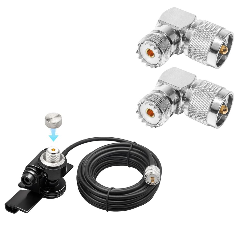 Anina Car Antenna Lip Mount Bracket Fix Bracket Mounting UHF PL259 Male to SO239 Female RG58 Cable UHF Male PL259 to SO239 UHF Female Coax Connector Right Angle L Shape Low Loss Antenna Adapter