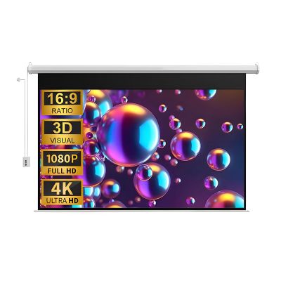 XOBRJQZ Electric Projector Screen with Remote, 16:9 8K 4K Ultra HD Projector Screen, Projector Screen Pull Down for Movie Home Theater Cinema Office Video Game(100 inch)