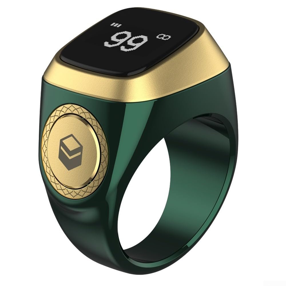 TreasureCave IQibla Smart for ZIKR Ring, Smart Ring Counter Digital Counter & Vibration Reminder, Unisex Azan Alarm Clock Finger Counter for Muslims(18mm Green)