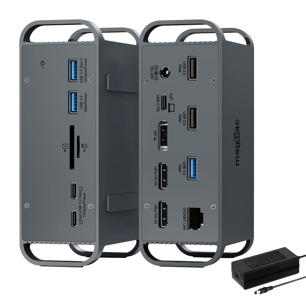 USB C Docking Station Triple Monitor, Laptop Docking Station with Dual 4K@60Hz HDMI, 4K@60Hz DP, 8 USB A/C Ports, 1000Mbps Ethernet, SD/TF Card Slot, 100W AC Power Adapter for Hp Dell Windows Laptops
