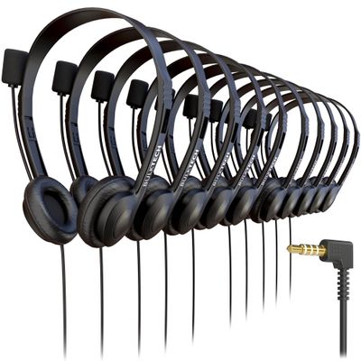 200 Pack Bulk Wired On-Ear Leather Headsets with Boom Microphone and 3.5mm Connector, Black