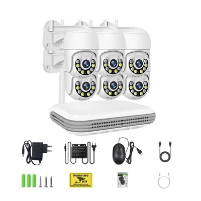 QDVOPHZA 8CH NVR 5MP Wireless Camera Kit Ai Humman Detect Outdoor 3MP PTZ WiFi Night Vision CCTV Security Surveillance System(None,8CH NVR x 6 Cam 5MP)