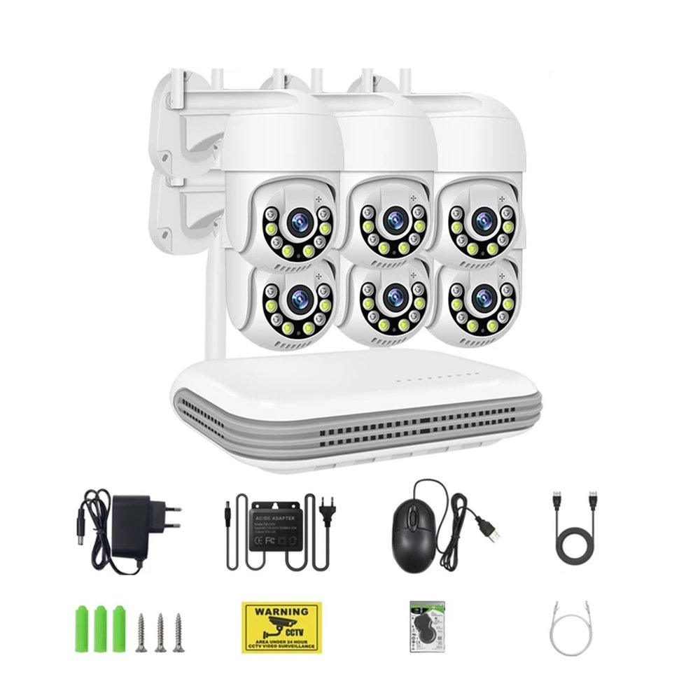 QDVOPHZA 8CH NVR 5MP Wireless Camera Kit Ai Humman Detect Outdoor 3MP PTZ WiFi Night Vision CCTV Security Surveillance System(None,8CH NVR x 6 Cam 5MP)