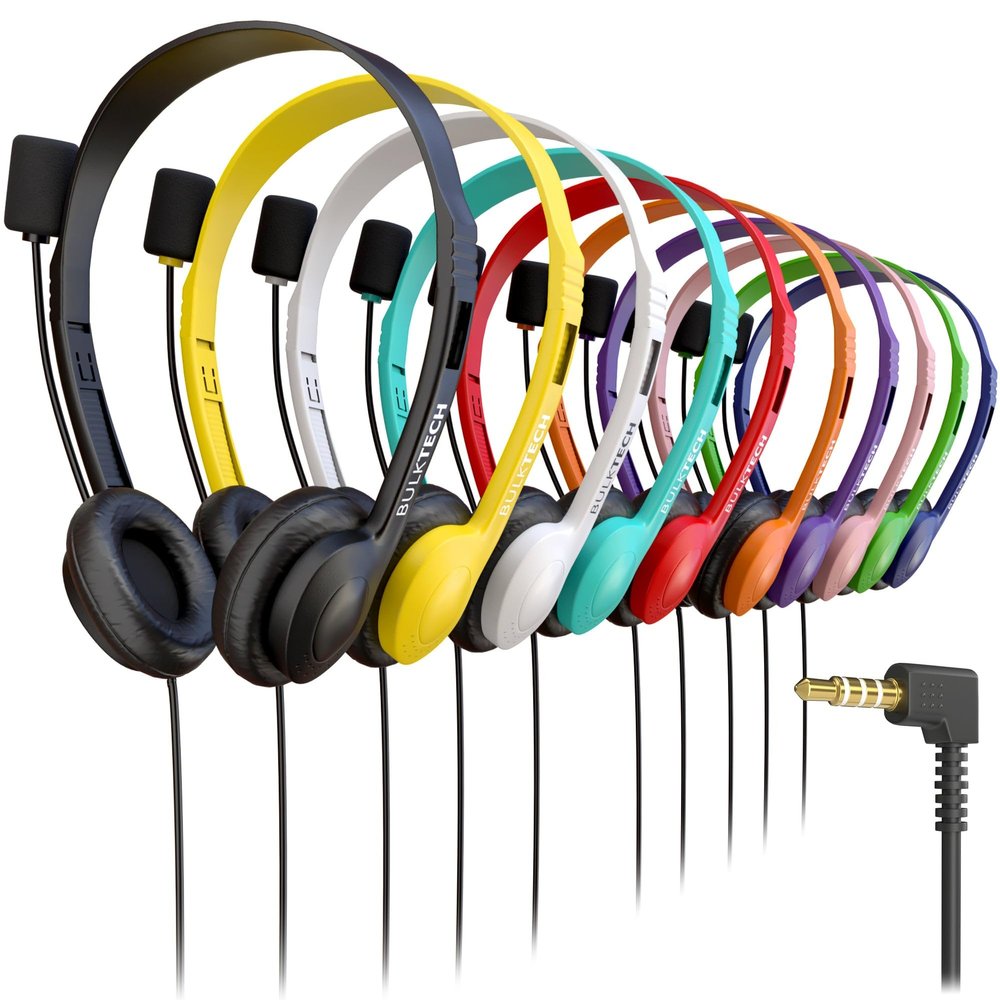 10 Pack Bulk Wired On-Ear Leather Headsets with Boom Microphone and 3.5mm Connector, Multi