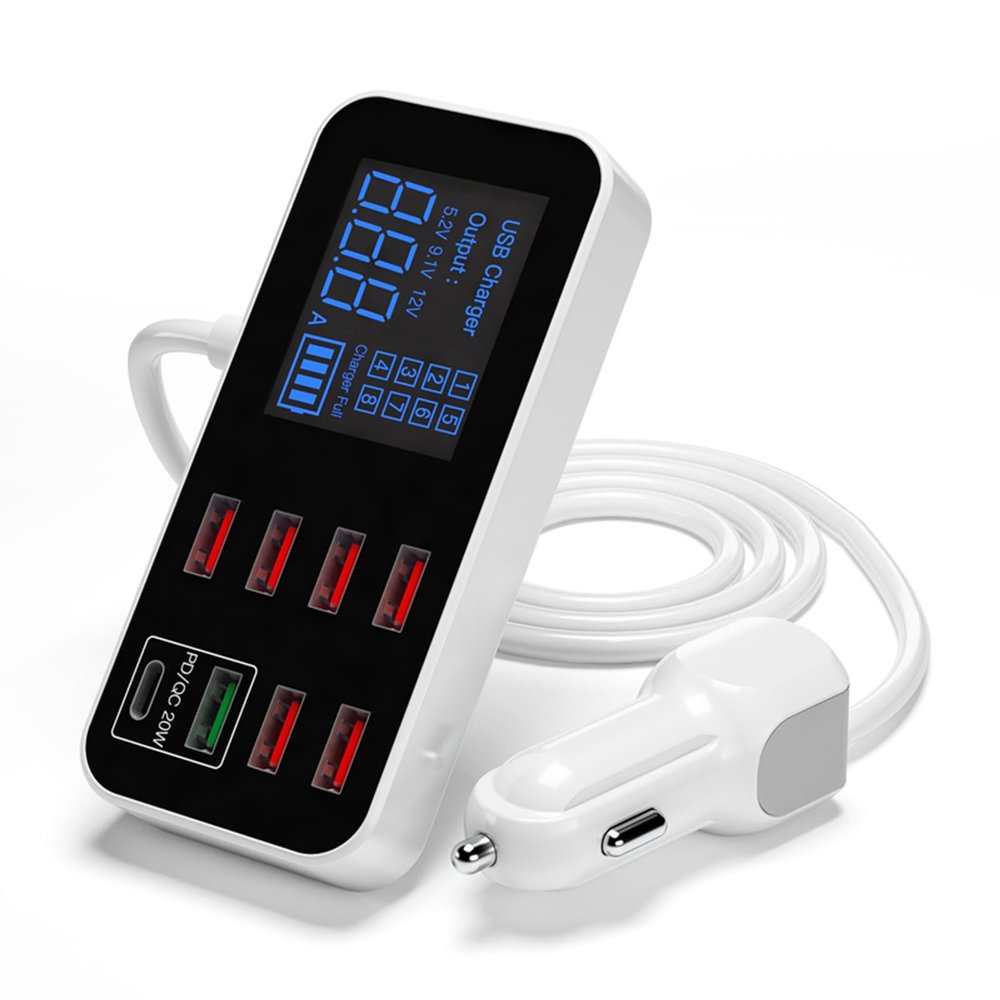 A9S+ 8-Port USB Car Fast Car LCD Display Ultra-Thin USB Hub for Phone Tablets DVR