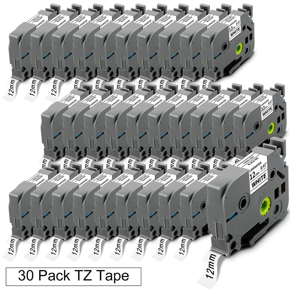 30x Replace for Brother Label Maker Tape 12mm 0.47 Laminated White TZ Tape Work with Brother P Touch PTH210 PTD220 PTH110 PT-1280 PT-1880 Label Maker Refills, Black on White, 1/2 Inch x 26.2 Feet