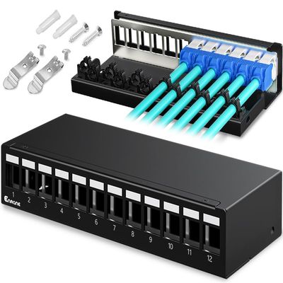 Enmane Patch Panel 12 Port Blank Keystone Patch Panel STP&UTP Compatible with LC/SC/ST/FC/USB/HDMI Keystone Jack for Desk Mount& Wall Mount