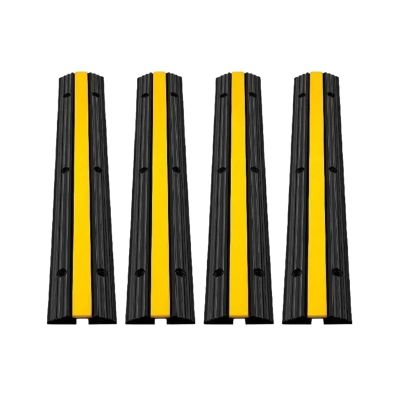 4 Pack Cable Protector Modular Rubber Speed Bump | 1 Channel Driveway Ramp Wire Cover | Wire Protector for Parking Lots and Warehouses