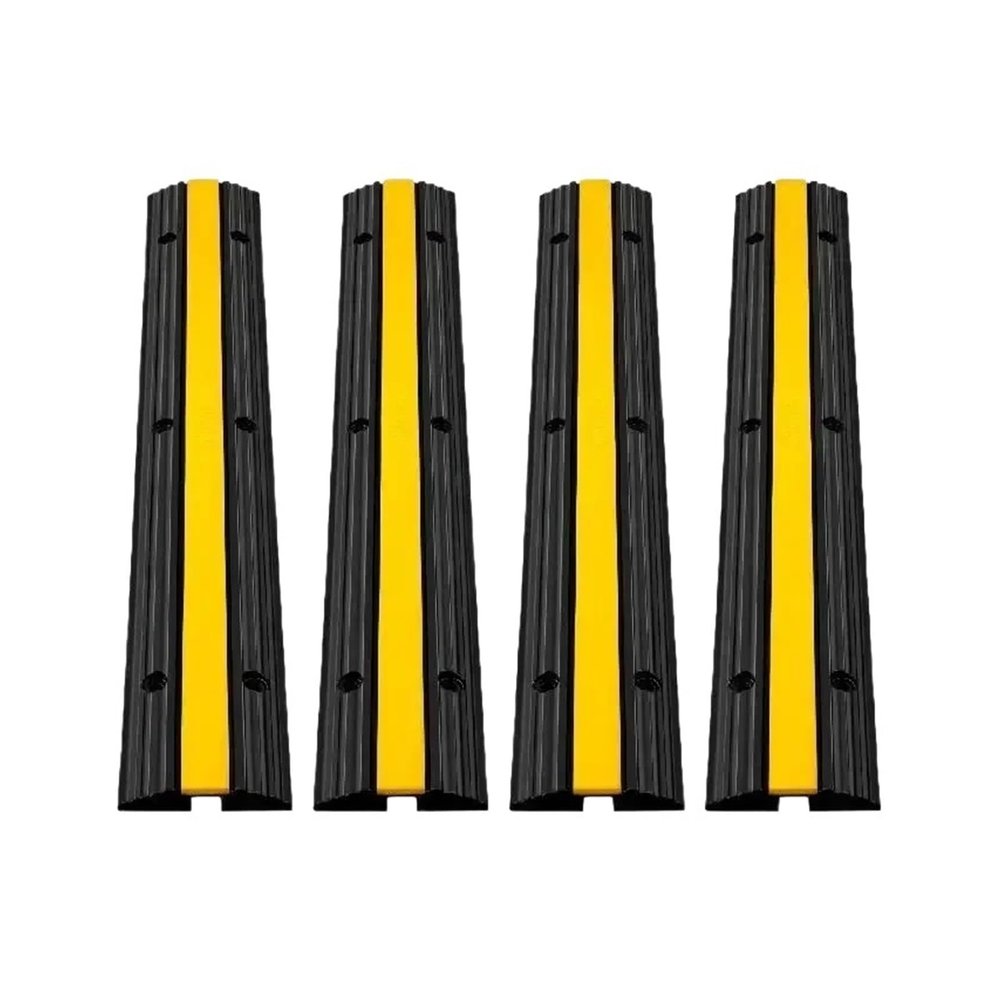4 Pack Cable Protector Modular Rubber Speed Bump | 1 Channel Driveway Ramp Wire Cover | Wire Protector for Parking Lots and Warehouses
