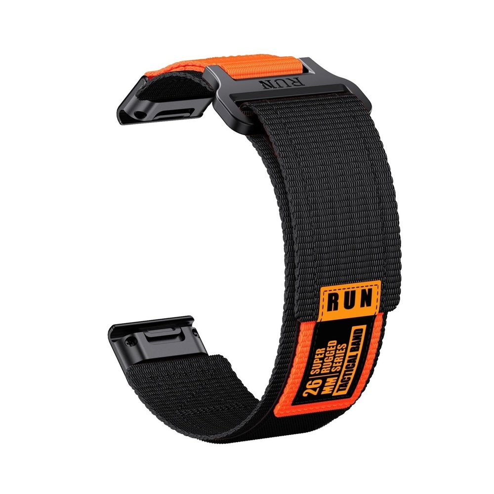 20mm 22mm 26mm Nylon Strap for Garmin Fenix 8 E 7 7X Pro 6 6X 5 5X Plus Quick Fit strap instinctive 2 bracelet(Black Orange,26mm)