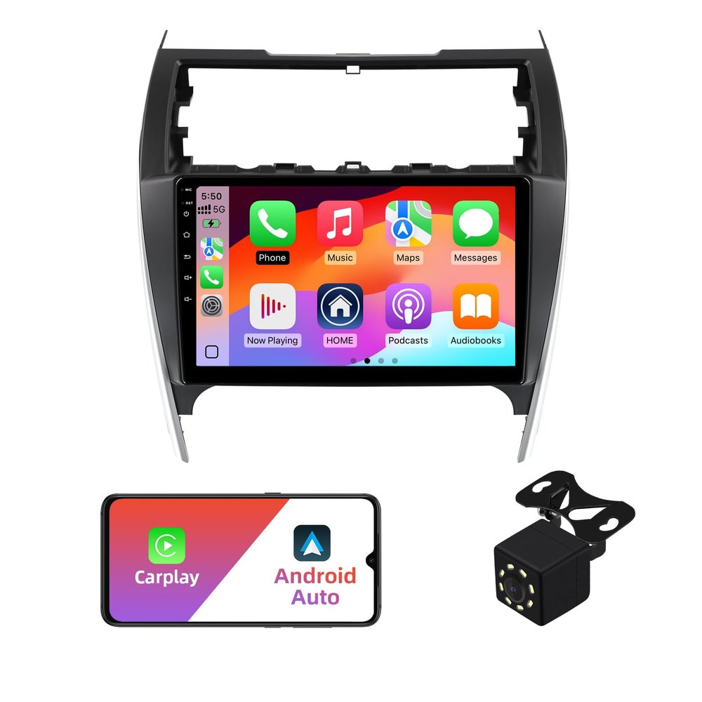 2+32G Android 12 Double Din Car Stereo for Toyota Camry 2012-2014 with 10.1 Inch Touchscreen Radio Built-in Wireless Carplay/Android Auto/GPS/Bluetooth/FM/AUX-in/Steering Wheel Controls/Backup Camera