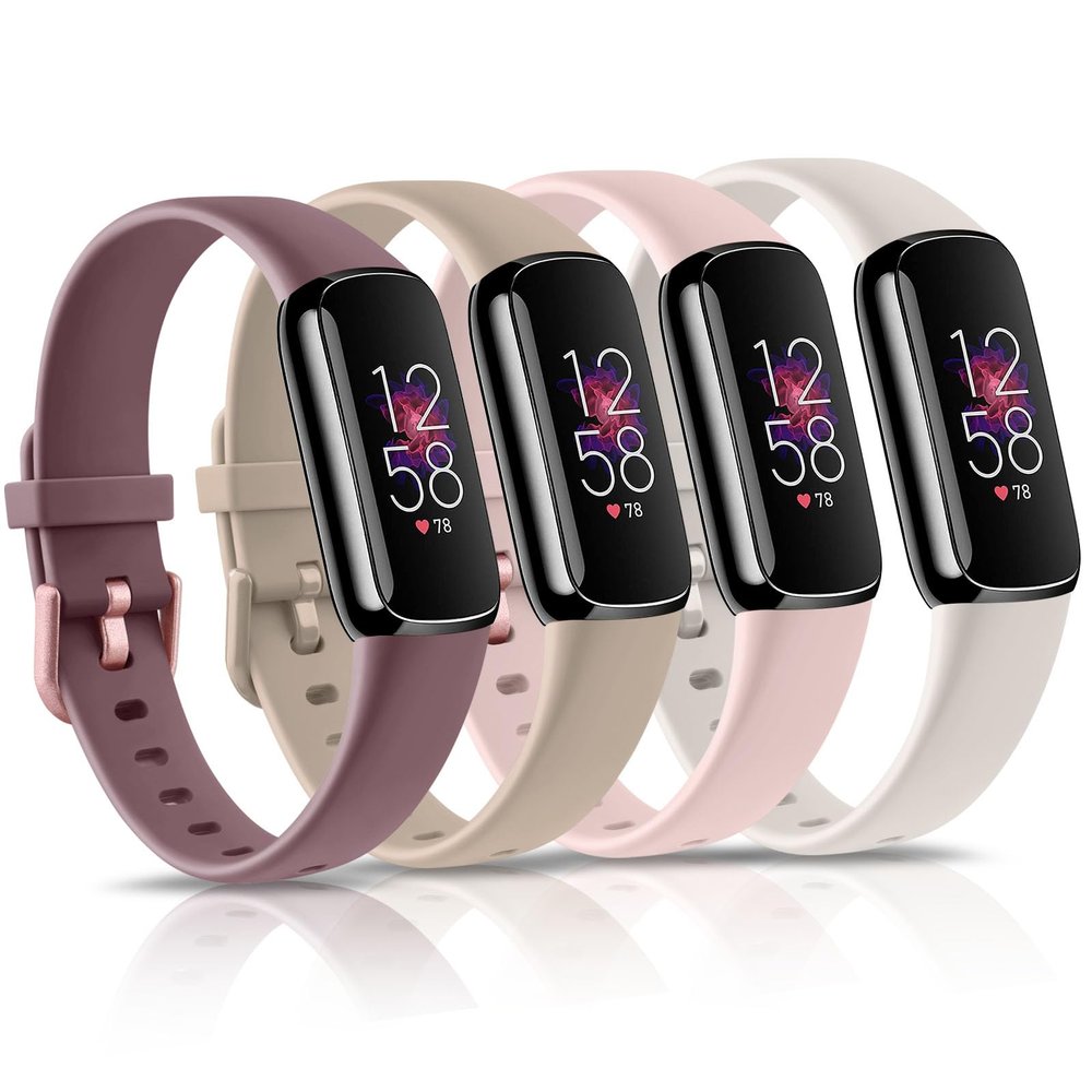 4 Pack Bands for Fitbit Luxe Bands, Soft Silicone Wristband Replacement Strap for Fitbit Luxe/Luxe Special Edition Fitness Tracker Women Men (Light Pink/Starlight/Smoke Violet/Milk Tea, Small)
