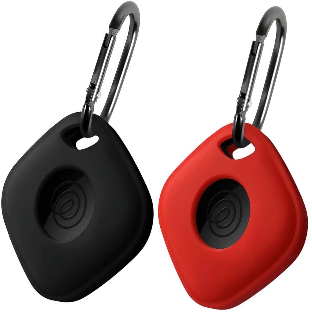 Geiomoo Silicone Case for Tile Mate (2024) Tracker, Soft Flexible Scratch Resistant Protective Cover with Carabiner (Black+Red)