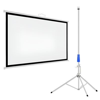 60inch Compact Projector Screen with Adjustable Tripod, 16:9 HD Wall Mount Roll Up Projector Screen for Home Theater, Outdoor Camping, Traveling