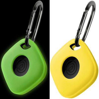 Geiomoo Silicone Case for Tile Mate (2024) Tracker, Soft Flexible Scratch Resistant Protective Cover with Carabiner (Yellow+Fluorescent Green)