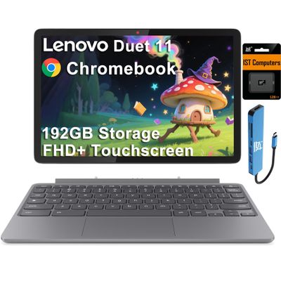 Lenovo Chromebook Duet Gen 9 11" FHD+ 2-in-1 Touchscreen Tablet Laptop (8-Core MediaTek Kompanio 838, 4GB, 192GB Storage (64GB+128GB SD), Detachable Keyboard) 8MP Webcam, IST HUB, Wi-Fi 6, Chrome OS