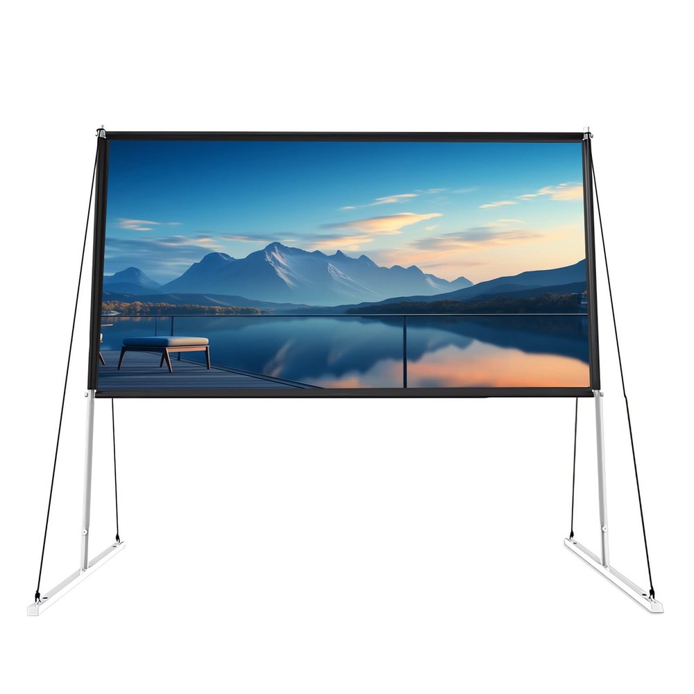 100inch Outdoor Double Sided Projector Screen with Stand, 16:9 HD Portable Projection Movie Screen for Home Theater, Backyard Movie Night