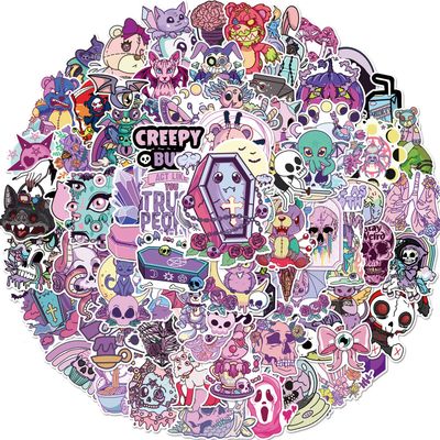 100 Pcs Kawaii Pastel Goth Stickers, Cute Creepy Stickers, Soft Purple Gothic Waterproof Vinyl Gifts for Laptop, Water Bottle,Phone, Luggage, Teens Adults