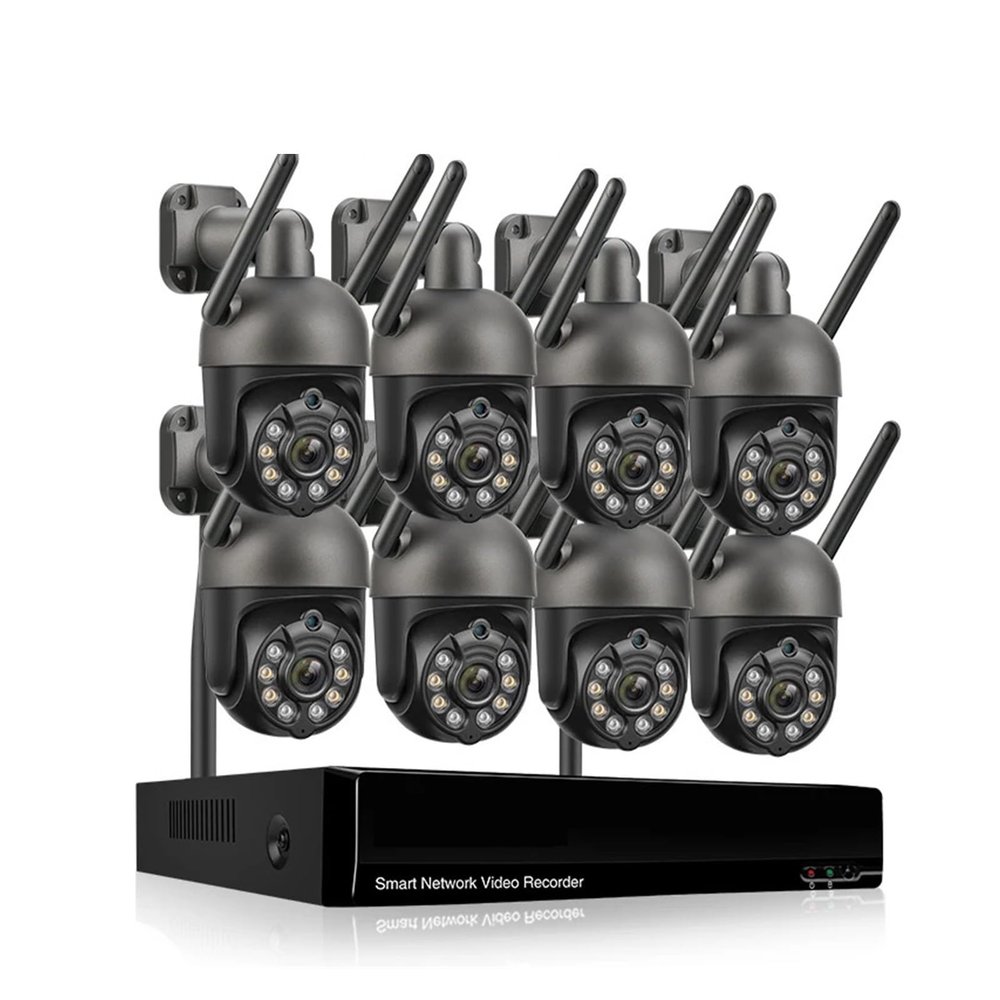 QDVOPHZA 8CH 3MP Wireless Security Camera Kit WiFi PTZ IP Camera Outdoor Auto Tracking Two-Way Audio Full Color Night CCTV Video(1T,8CH NVR 8 Cameras)