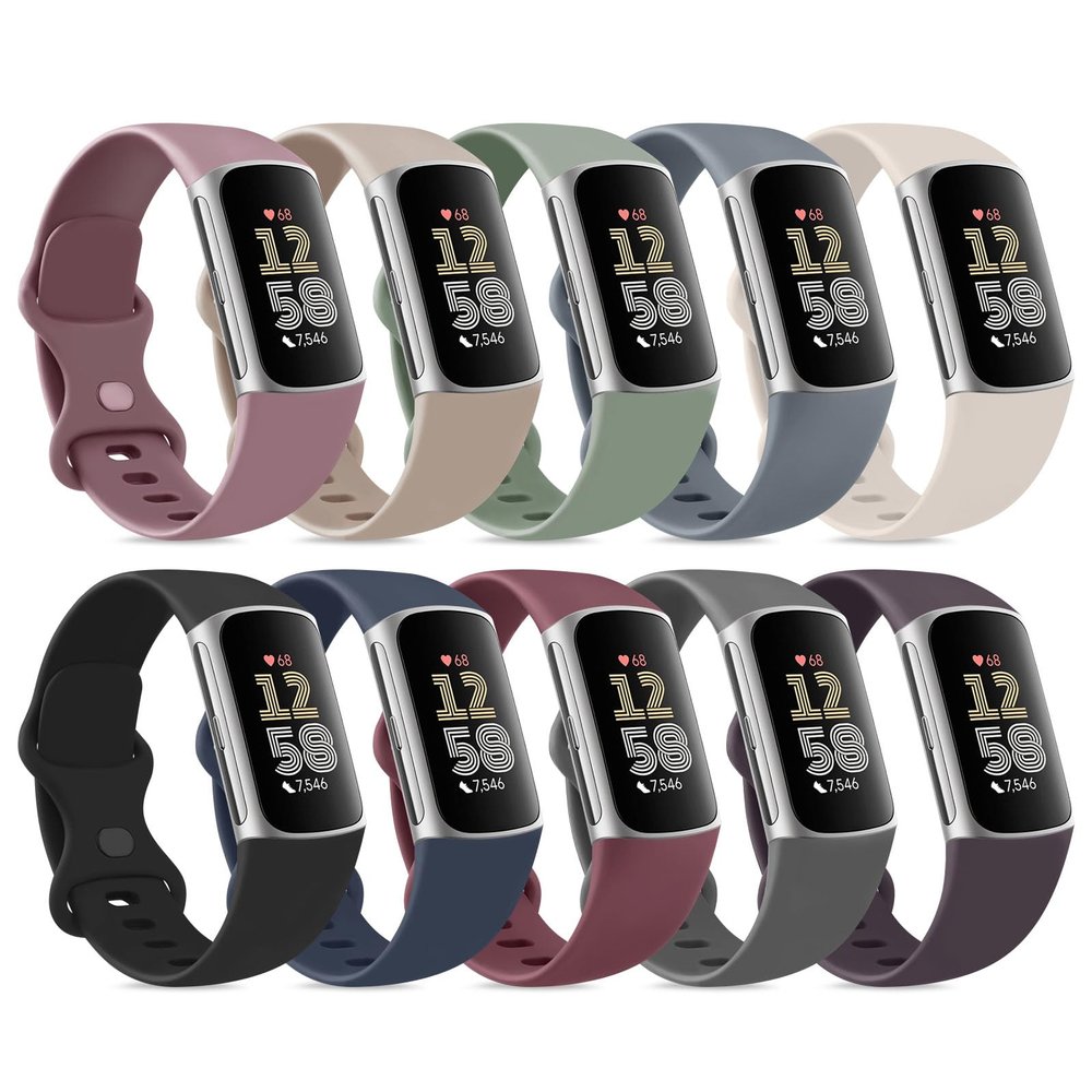 10 Pack Bands Compatible with Fitbit Charge 6 / Fitbit Charge 5 Bands for Women Men, Soft Silicone Waterproof Straps Replacement Wristbands Compatible for Fitbit Charge 5 / Charge 6 Fitness Tracker (10 Pack A, Large)