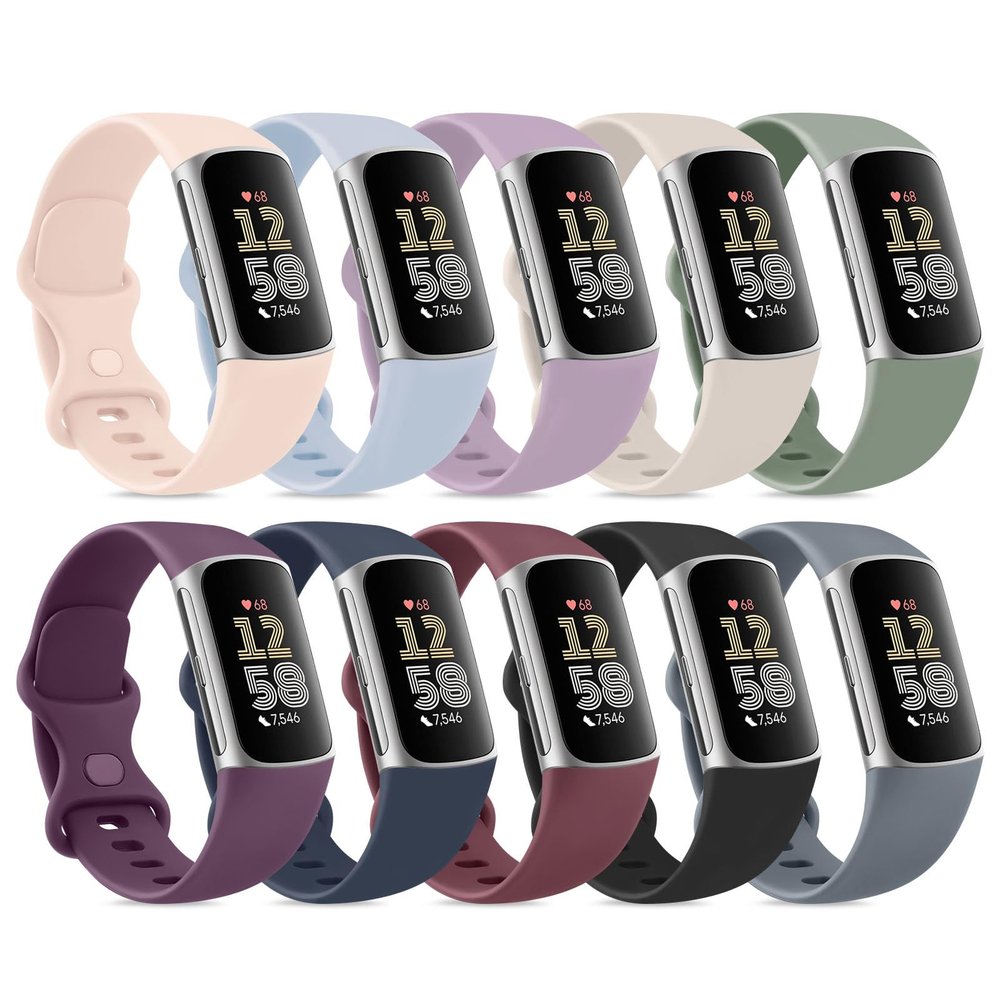 10 Pack Bands Compatible with Fitbit Charge 6 / Fitbit Charge 5 Bands for Women Men, Soft Silicone Waterproof Straps Replacement Wristbands Compatible for Fitbit Charge 5 / Charge 6 Fitness Tracker (10 Pack B, Large)