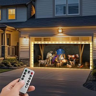 Nativity Scene Garage Door Banner, Christmas Garage Door Banner Christmas Garage Door Backdrop For Christmas Holiday New Year Party,Christmas Decor Murals Backdrop For (Size:480x210cm/16x7ft,Color:D)