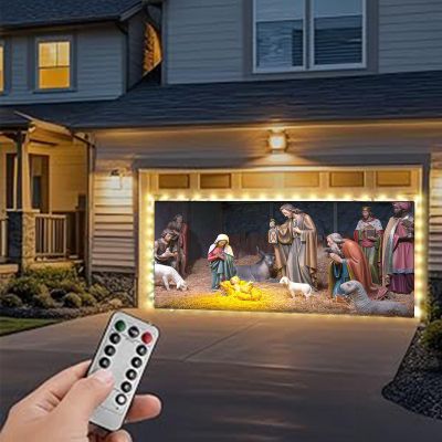 Nativity Scene Garage Door Banner, Christmas Garage Door Banner Christmas Garage Door Backdrop For Christmas Holiday New Year Party,Christmas Decor Murals Backdrop For (Size:480x210cm/16x7ft,Color:C)