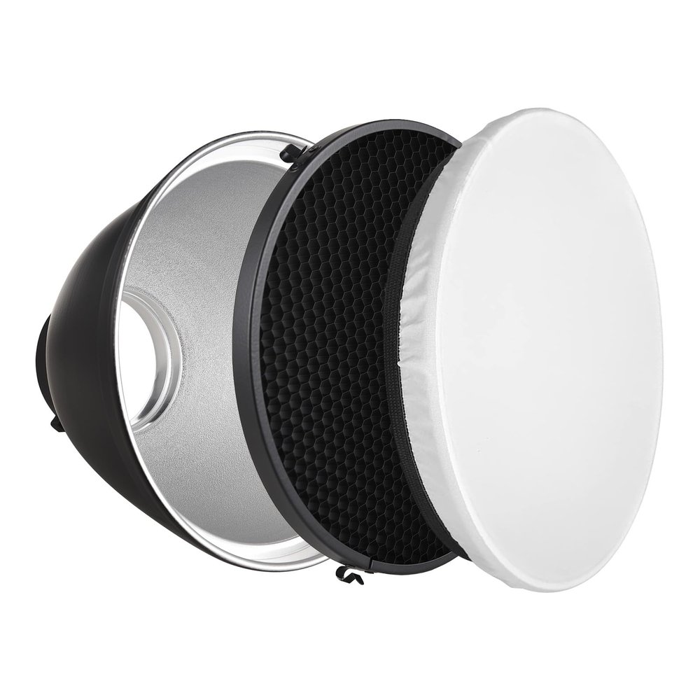 9 inch Reflectors, Photography Lamp Shape Dish Reflector with 60 Grid Unique Reflective Texture Inside for Studio Strobe Flash Light, Photography Applications