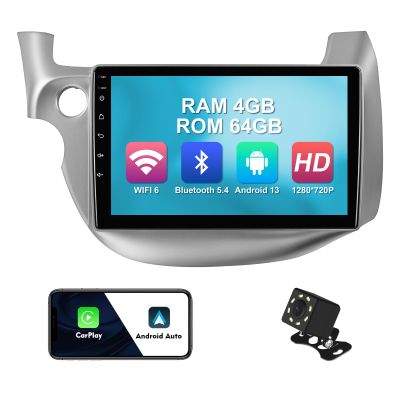 4+64G 10.1-inch Android 13 WiFi 6 Car Stereo for Honda Fit 2008-2013 IPS Touchscreen Screen Bluetooth 5.4 Car Radio with Carplay & Android Auto Support Backup Camera FM Navi SWC