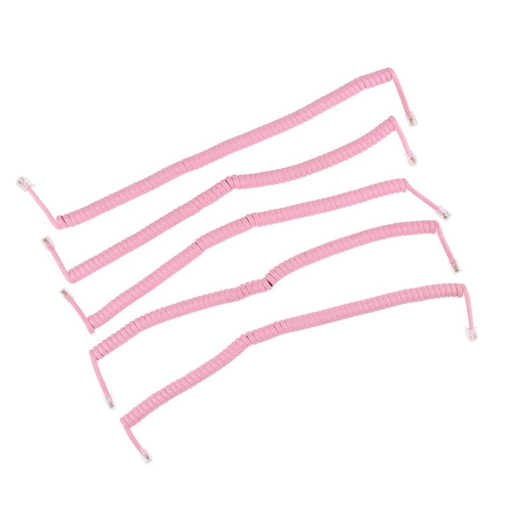 BaotyJie 5Pcs Spiral Cord for RJ9 Telephone Handsets, Pink