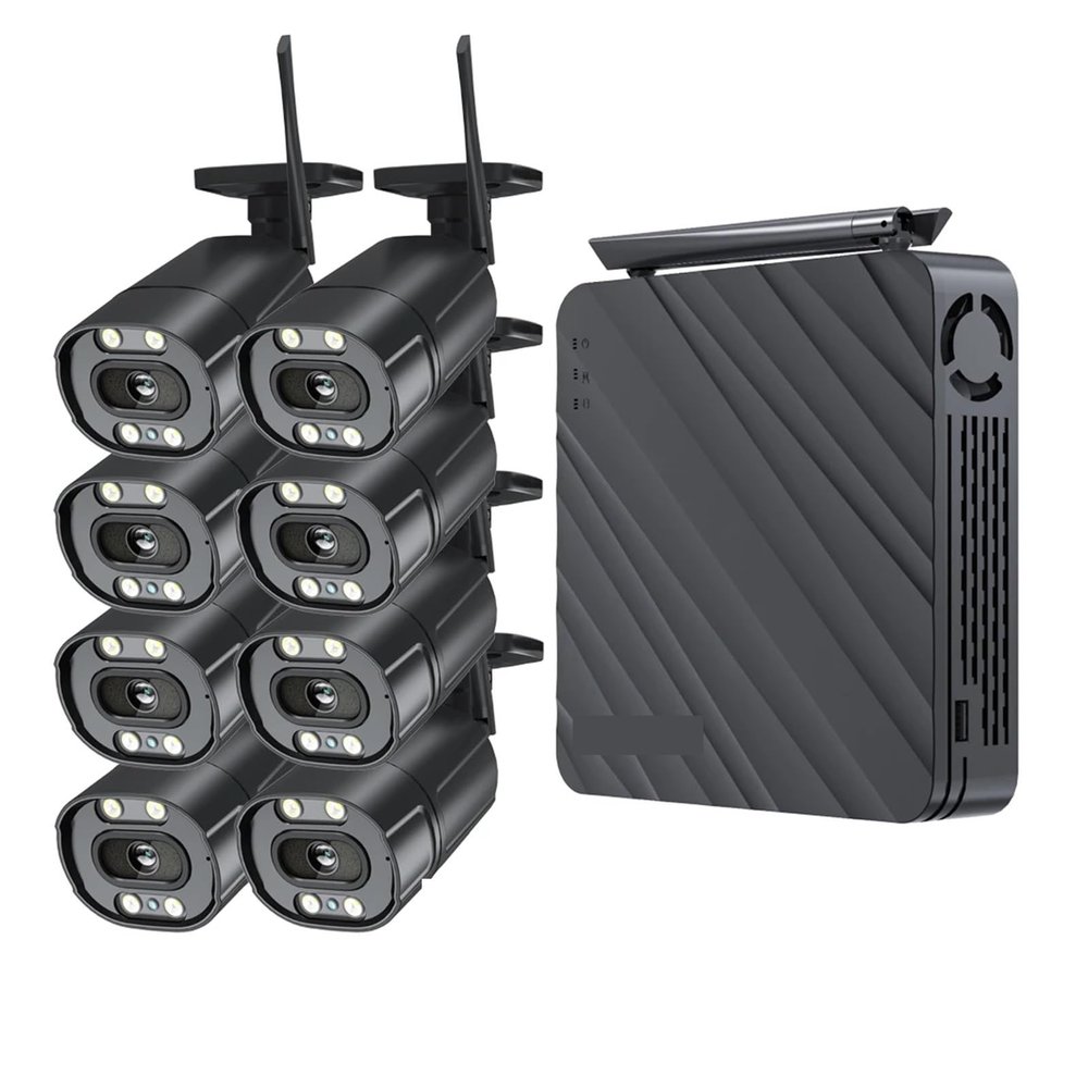 5MP Wireless CCTV System 8CH NVR WiFi Camera Kit IP Cameras Security Audio Video Surveillance Set Two Way Audio Monitor(8PCS 3MP Camera)