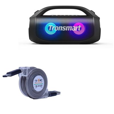 BoxWave Cable Compatible with Tronsmart Bang SE Portable Party Speaker - miniSync - USB-A to USB Type-C, Retractable Cable 5 Pre-Set Lengths Avoid Tangles