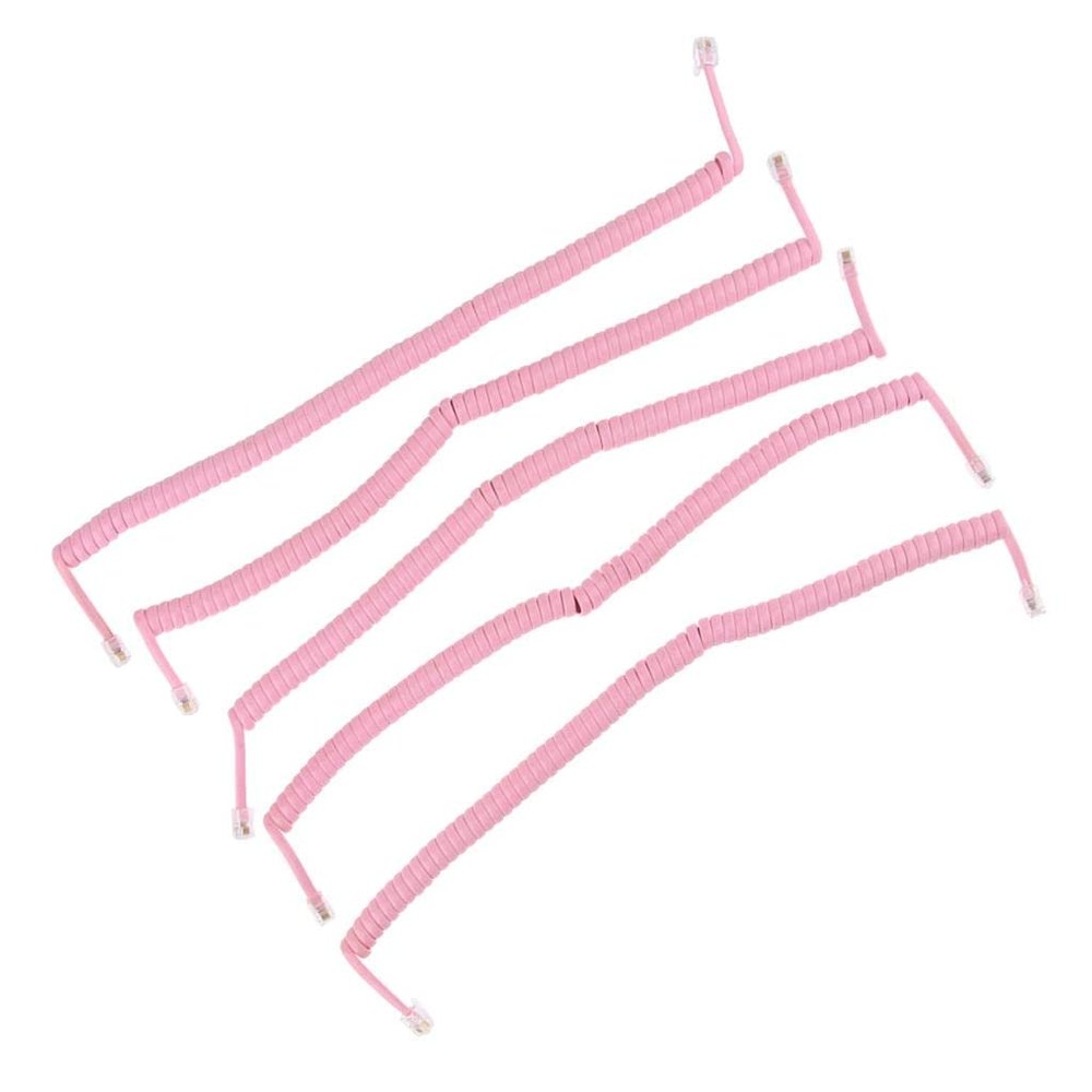 FVDPWYE 5 Pack of Coiled Telephone Handset Cords for RJ9, Pink